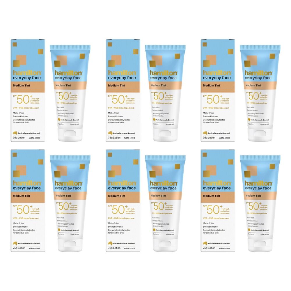 Hamilton Everyday Face Medium Tint SPF 50+ Sunscreen Lotion 75g Pack of 6