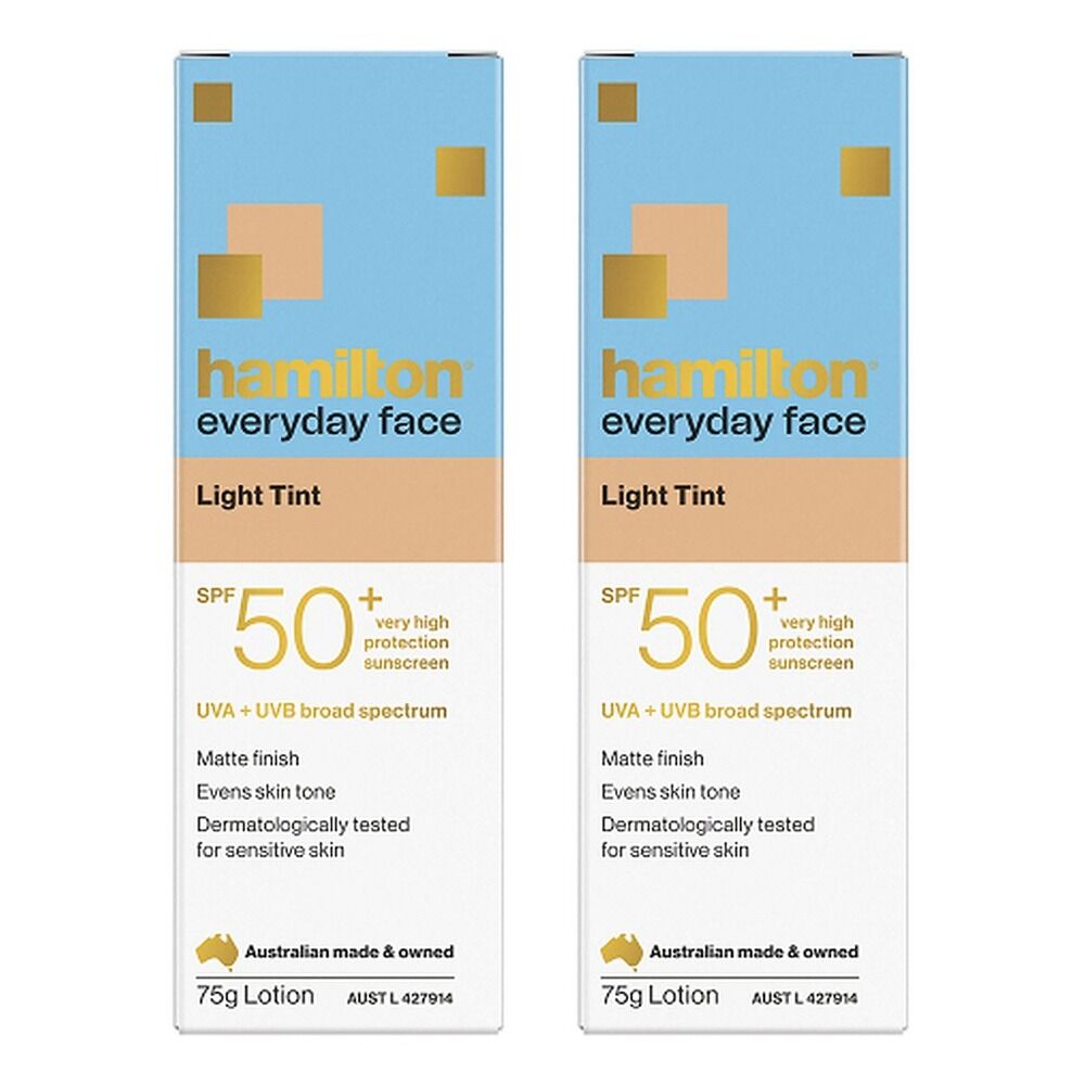 Hamilton Everyday Face Light Tint SPF 50+ Sunscreen Lotion 75g Pack of 2