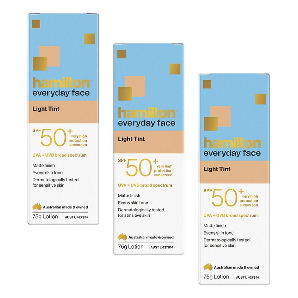 Hamilton Everyday Face Light Tint SPF 50+ Sunscreen Lotion 75g Pack of 3