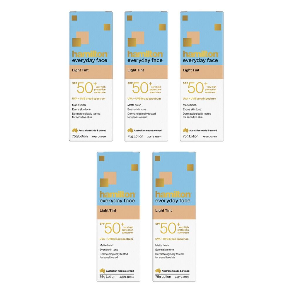 Hamilton Everyday Face Light Tint SPF 50+ Sunscreen Lotion 75g Pack of 5