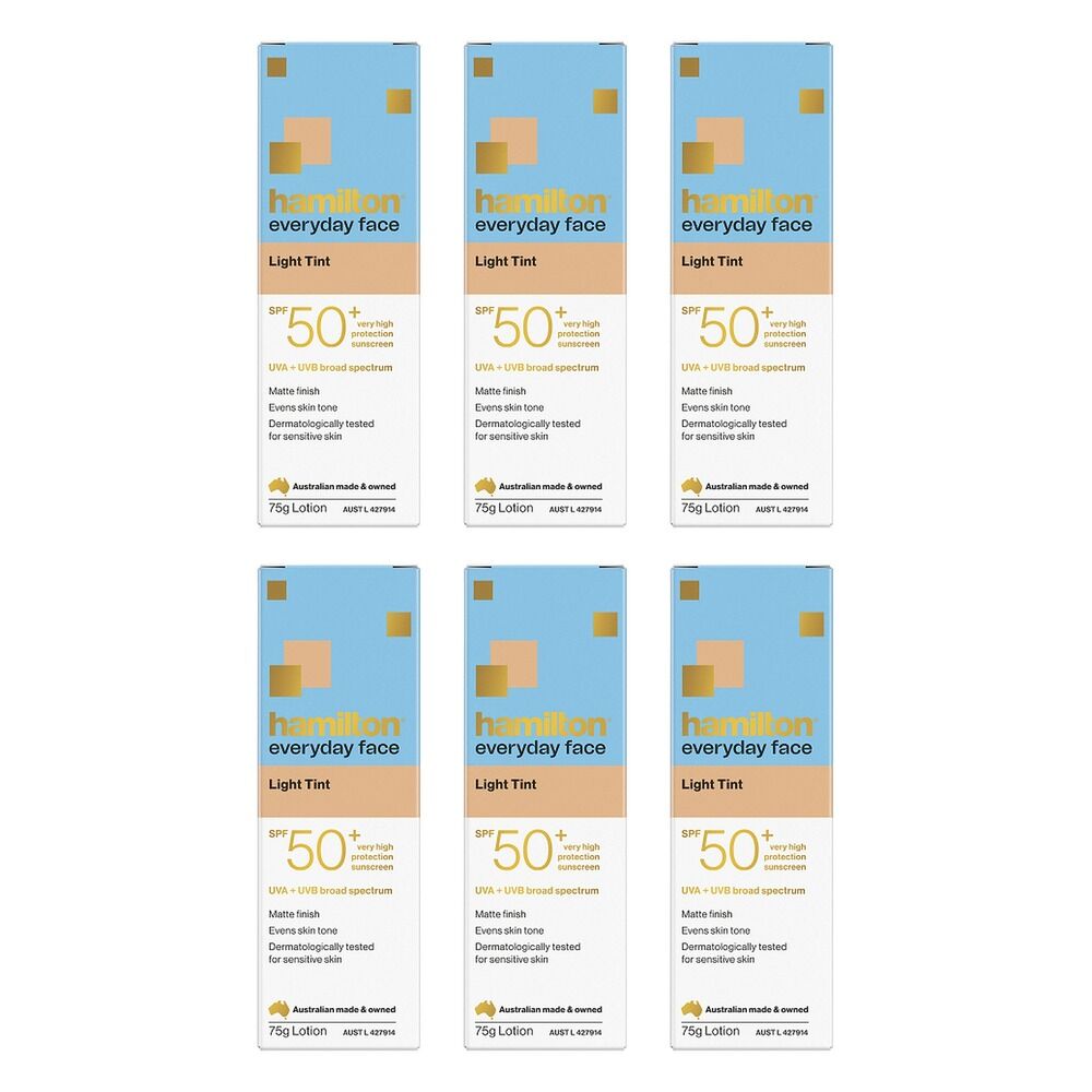 Hamilton Everyday Face Light Tint SPF 50+ Sunscreen Lotion 75g Pack of 6
