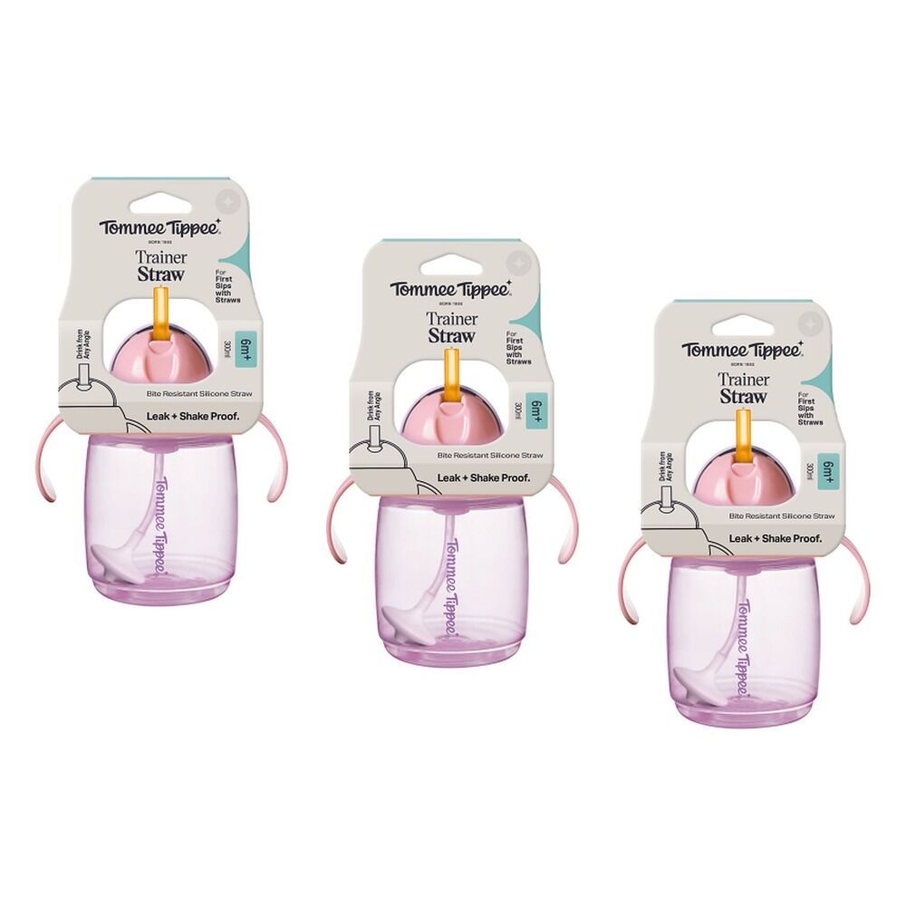 Tommee Tippee Trainer Straw Cup 6 Months+ Assorted 300mL Pack of 3