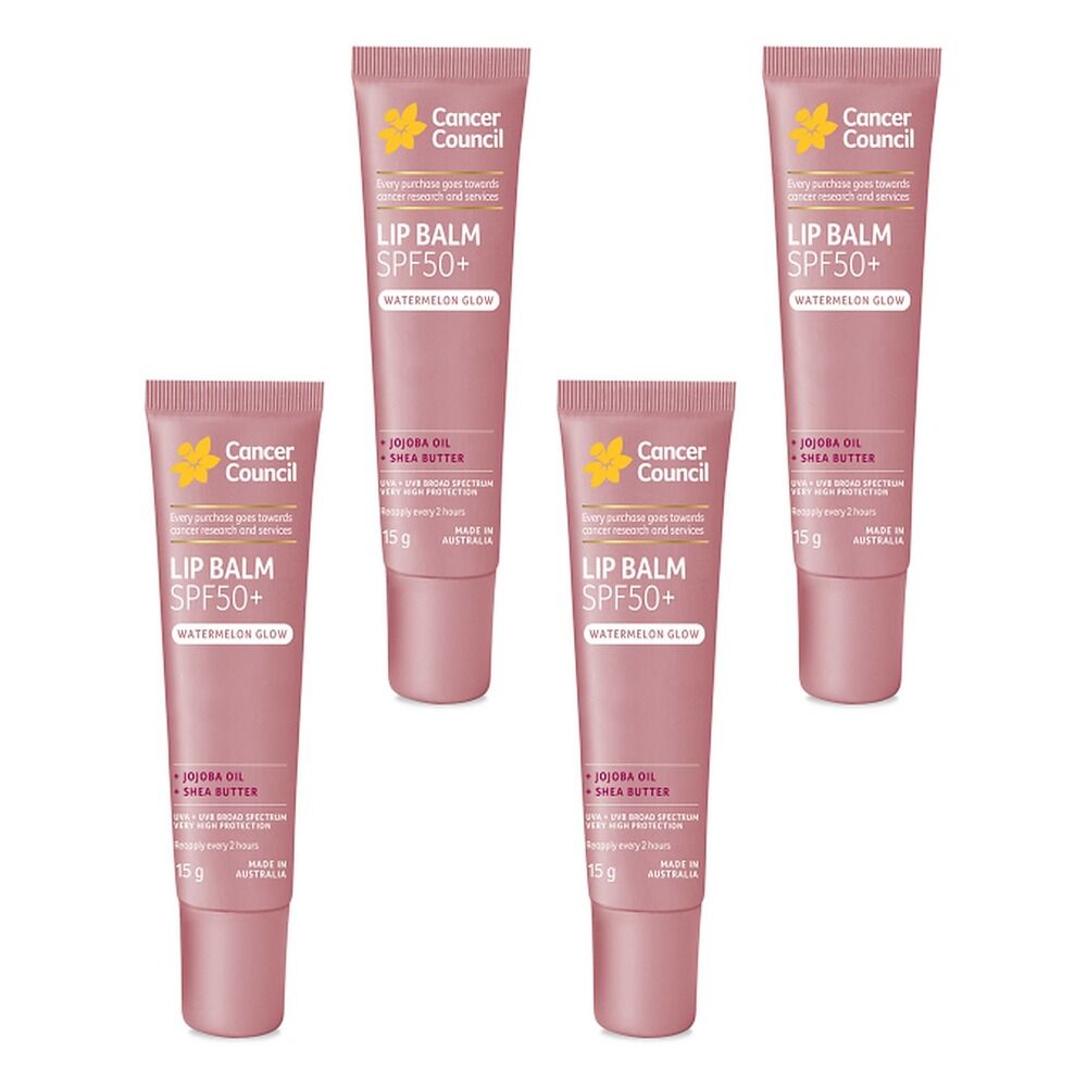 Cancer Council Lip Balm SPF50+ Watermelon Glow 15g x 6 Bundle of 4