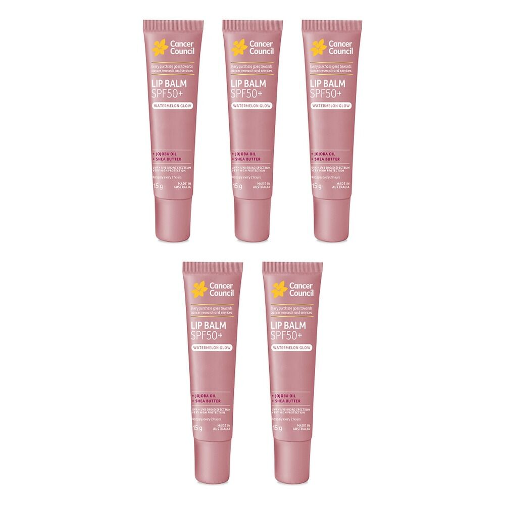 Cancer Council Lip Balm SPF50+ Watermelon Glow 15g x 6 Bundle of 5
