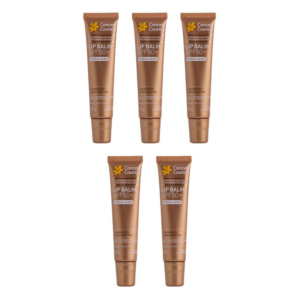 Cancer Council Lip Balm SPF50+ Vanilla Glaze 15g x 6 Bundle of 5