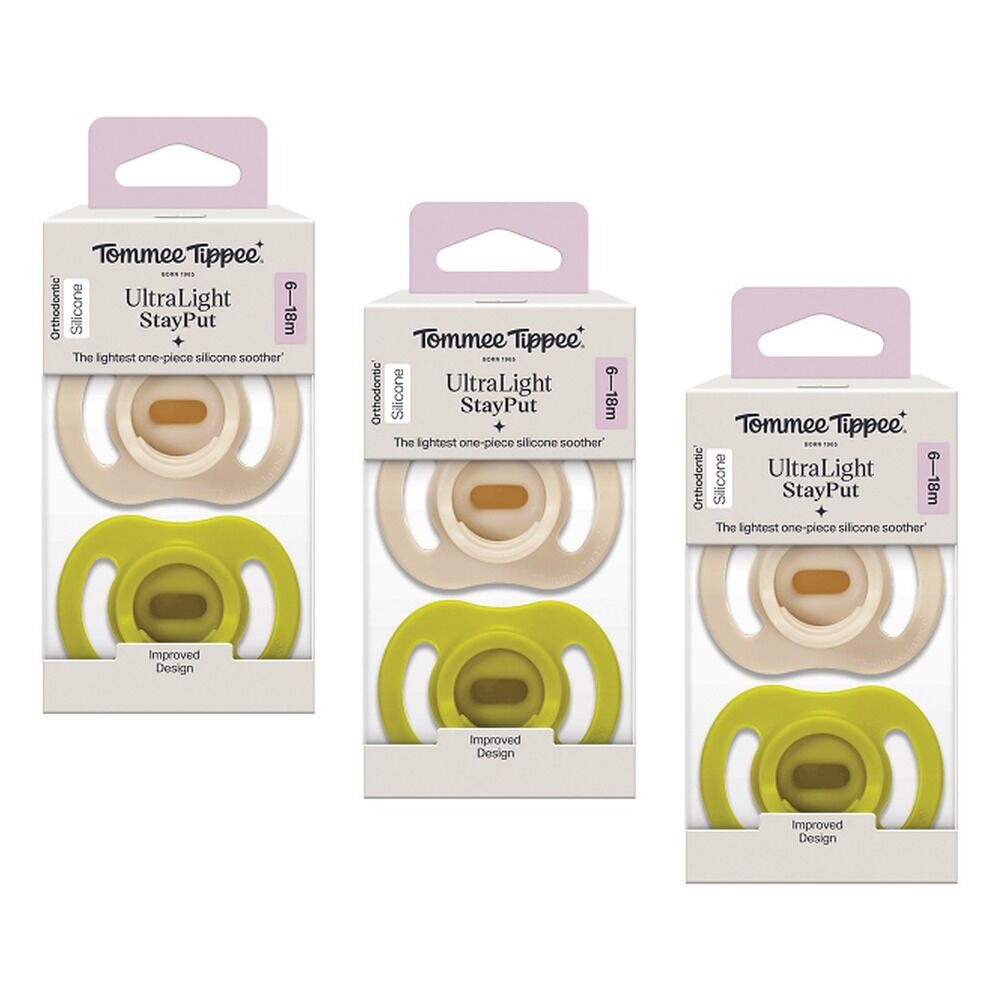 Tommee Tippee UltraLight StayPut Soother 6-18 Months 2 Pack Bundle of 3