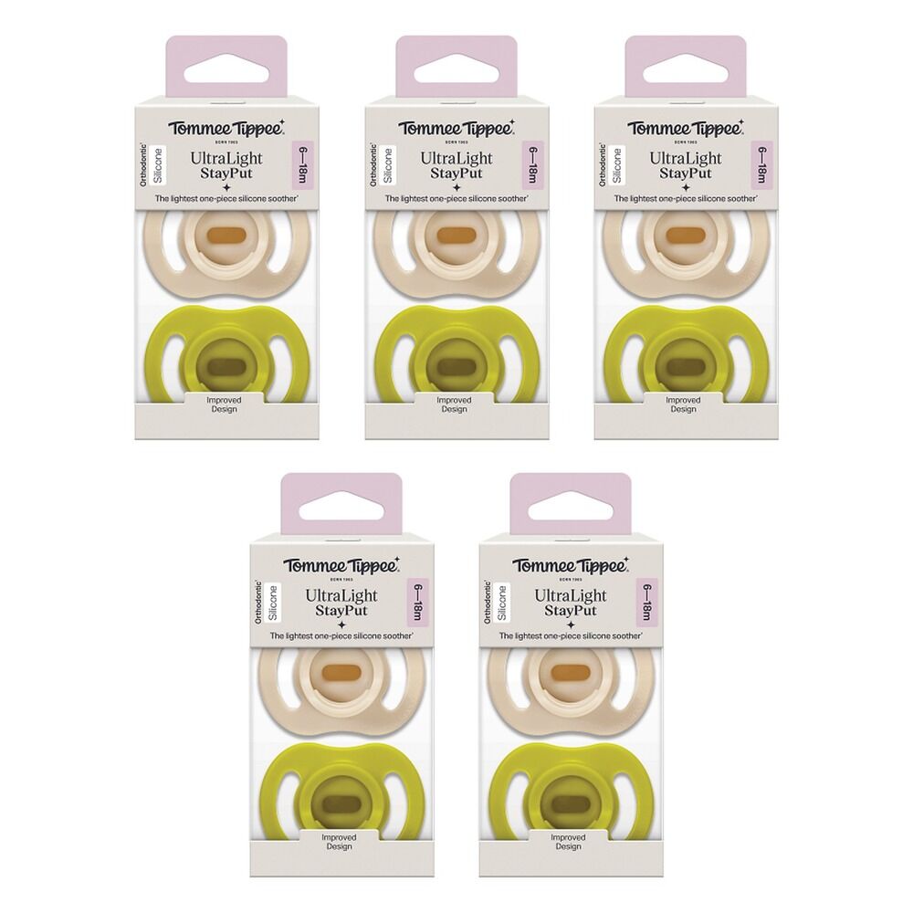 Tommee Tippee UltraLight StayPut Soother 6-18 Months 2 Pack Bundle of 5