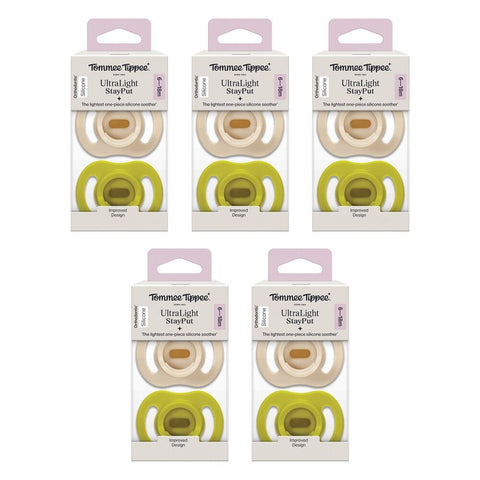 Tommee Tippee UltraLight StayPut Soother 6-18 Months 2 Pack Bundle of 5