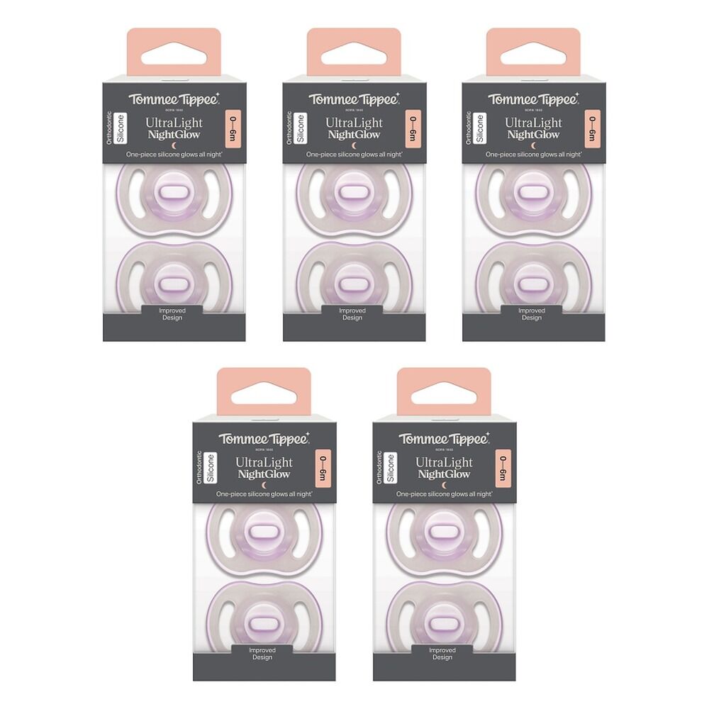 Tommee Tippee UltraLight NightGlow Soother 0-6 Months 2 Pack Bundle of 5