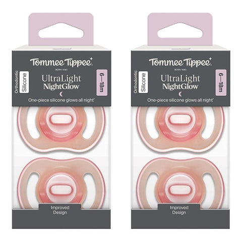 Tommee Tippee UltraLight NightGlow Soother 6-18 Months 2 Pack Bundle of 2