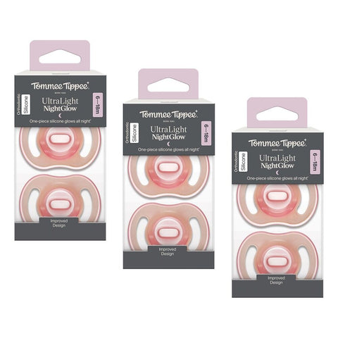 Tommee Tippee UltraLight NightGlow Soother 6-18 Months 2 Pack Bundle of 3