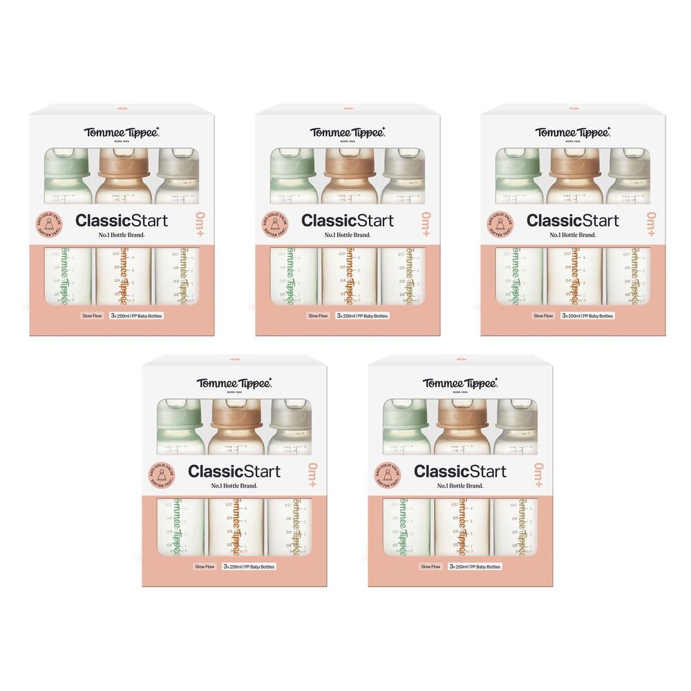 Tommee Tippee Classic Slim Bottle 250mL 3 Pack Bundle of 5