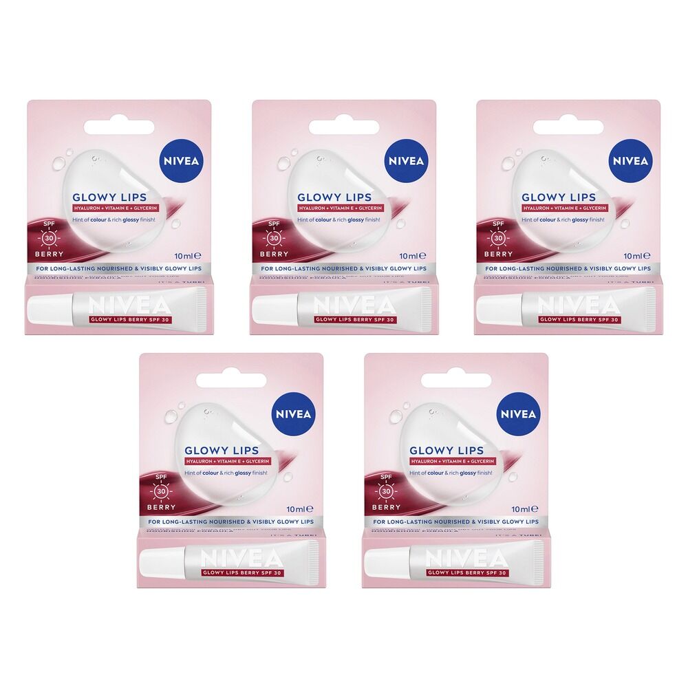 NIVEA Glowy Lips Berry Lip Balm SPF 30 10mL Pack of 5