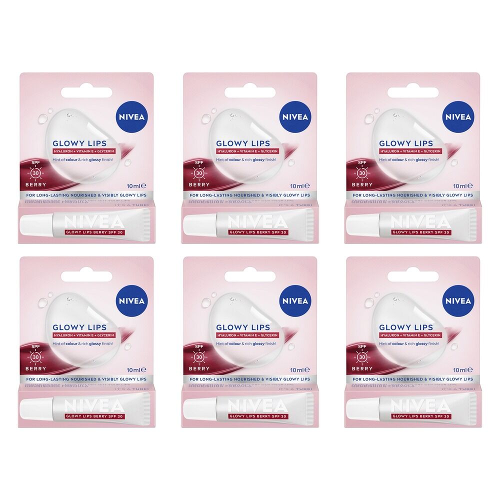 NIVEA Glowy Lips Berry Lip Balm SPF 30 10mL Pack of 6