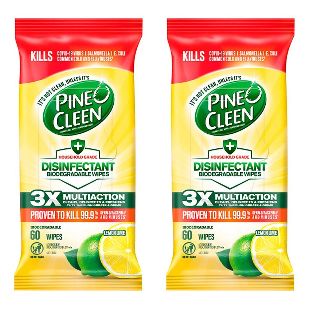 Pine O Cleen Disinfectant Biodegradable Cleaning Wipes Lemon 60 Bundle of 2