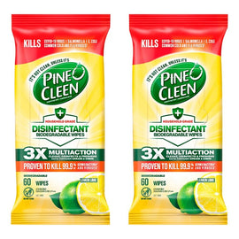 Pine O Cleen Disinfectant Biodegradable Cleaning Wipes Lemon 60 Bundle of 2