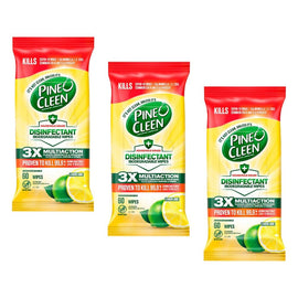 Pine O Cleen Disinfectant Biodegradable Cleaning Wipes Lemon 60 Bundle of 3