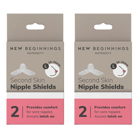 New Beginnings Silicone Nipple Shields Size L, Pair Pack of 2