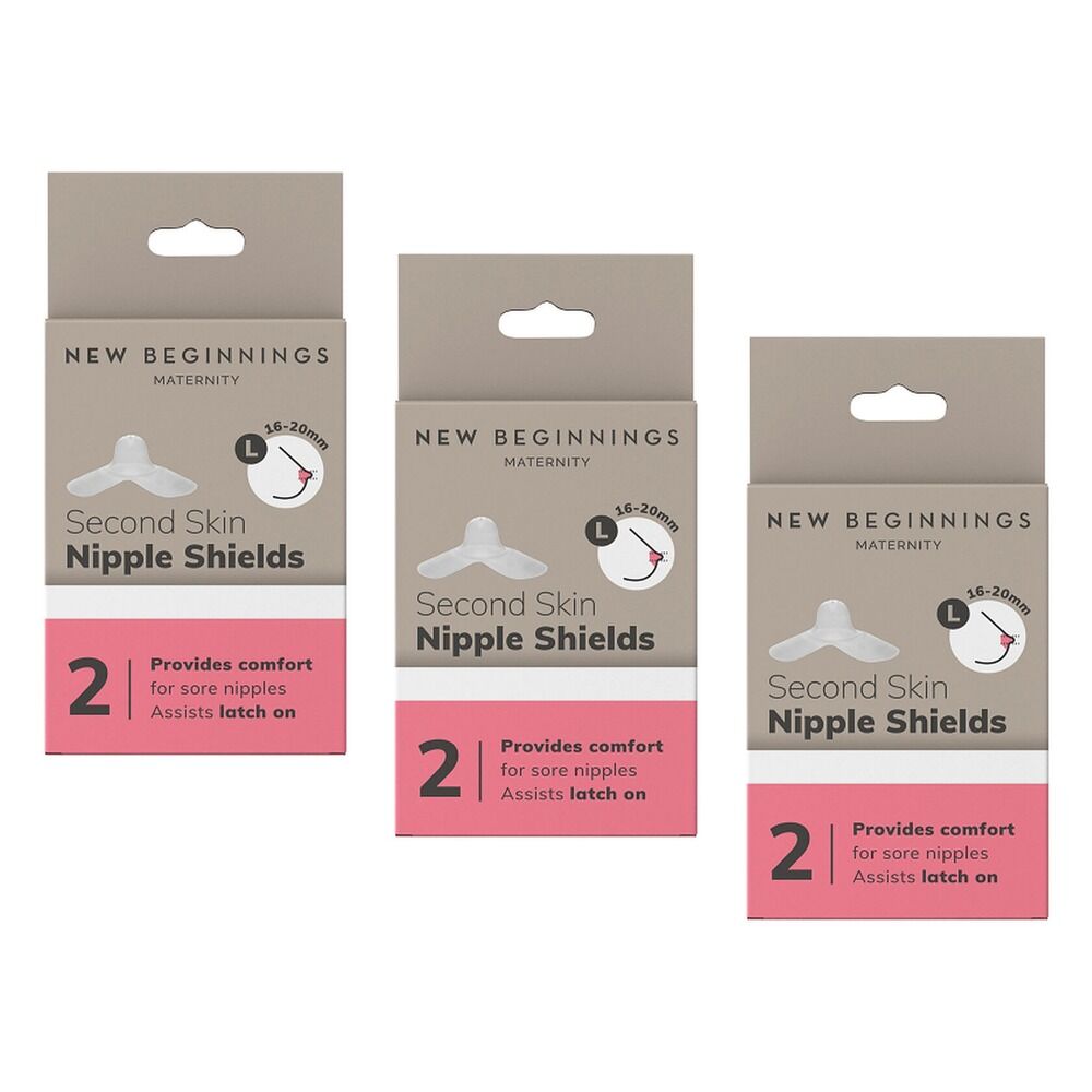 New Beginnings Silicone Nipple Shields Size L, Pair Pack of 3