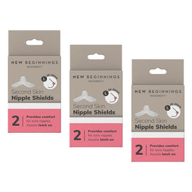 New Beginnings Silicone Nipple Shields Size L, Pair Pack of 3
