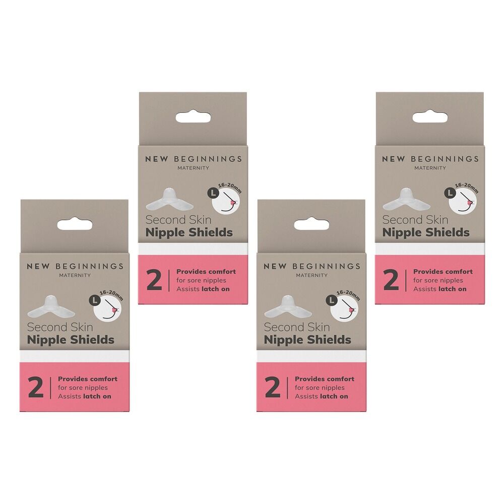 New Beginnings Silicone Nipple Shields Size L, Pair Pack of 4