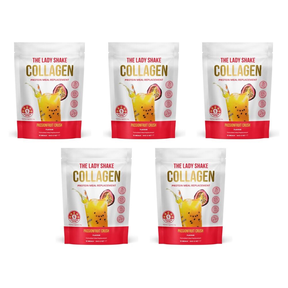 The Lady Shake Collagen Meal Replacement Passionfruit Crush 840g Pack of 5