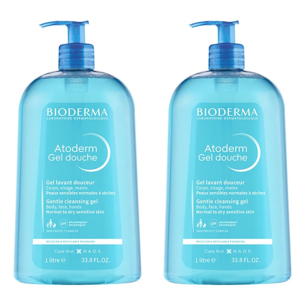 Bioderma Atoderm Gel Douche Shower Gel Cleanser 1L Pack of 2