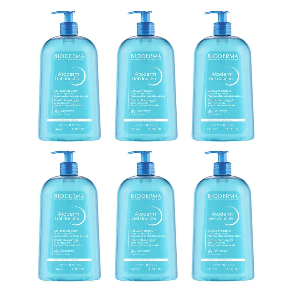 Bioderma Atoderm Gel Douche Shower Gel Cleanser 1L Pack of 6