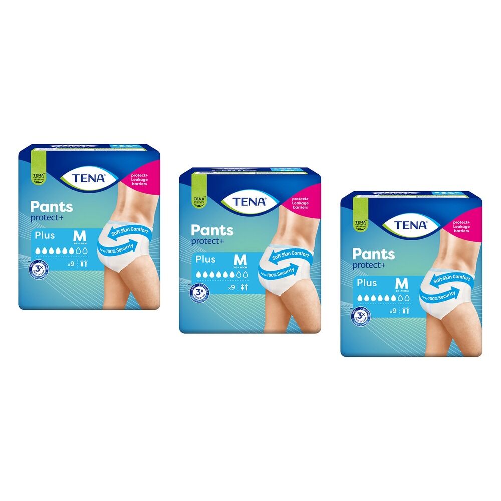 Tena Pants Plus Medium 9 Pack x 2 Bundle of 3