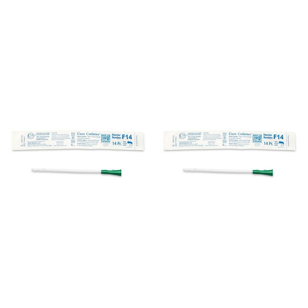Cure Medical Catheter Female Uncoated 6 Inch Straight Tip 14 Pack of 2