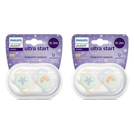 Philips Avent Ultra Start Soother Nighttime Glow 0-2 Months 2 Pack Bundle of 2
