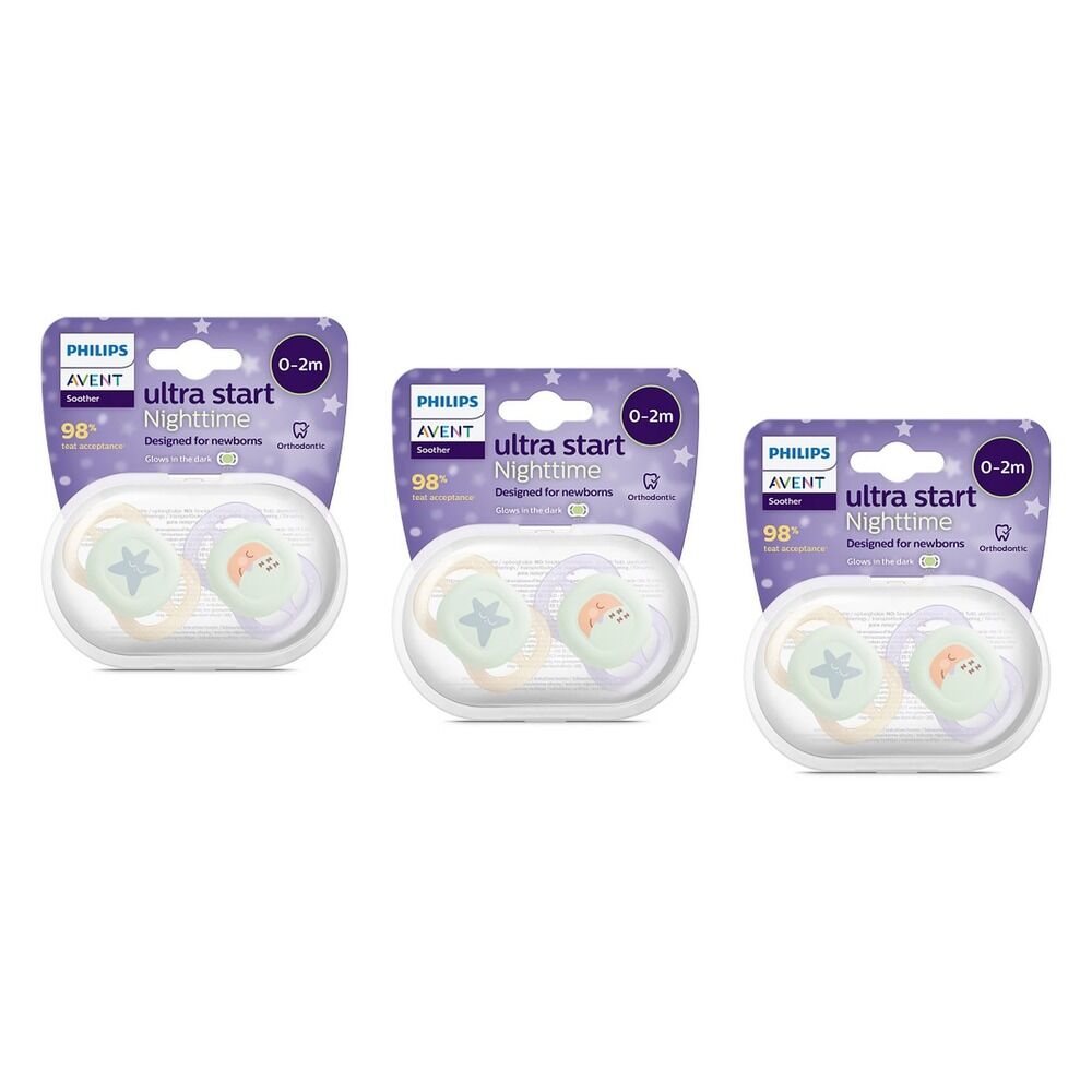 Philips Avent Ultra Start Soother Nighttime Glow 0-2 Months 2 Pack Bundle of 3