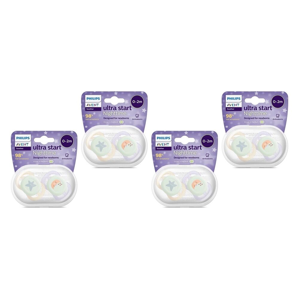 Philips Avent Ultra Start Soother Nighttime Glow 0-2 Months 2 Pack Bundle of 4