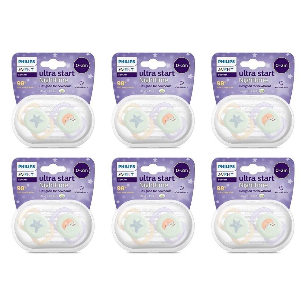 Philips Avent Ultra Start Soother Nighttime Glow 0-2 Months 2 Pack Bundle of 6
