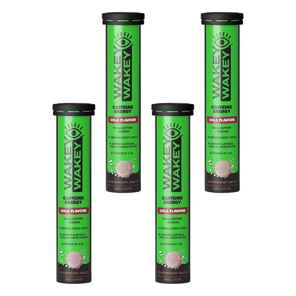 Wakey Wakey Caffeine Effervescent Cola 20 Tablets Pack of 4