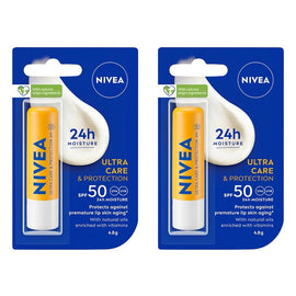 NIVEA Ultra Care & Protection Lip Balm SPF 50 4.8g x 8 Bundle of 2