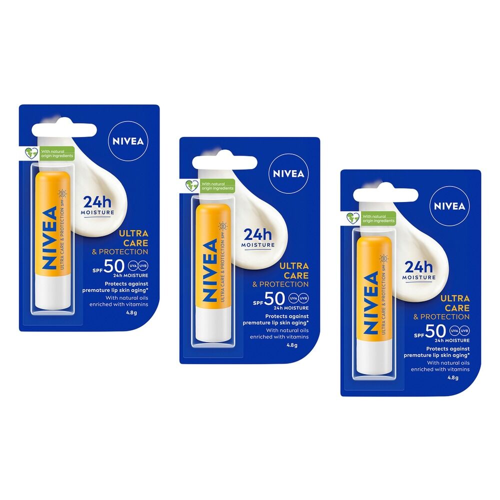 NIVEA Ultra Care & Protection Lip Balm SPF 50 4.8g x 8 Bundle of 3