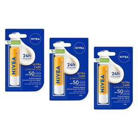 NIVEA Ultra Care & Protection Lip Balm SPF 50 4.8g x 8 Bundle of 3
