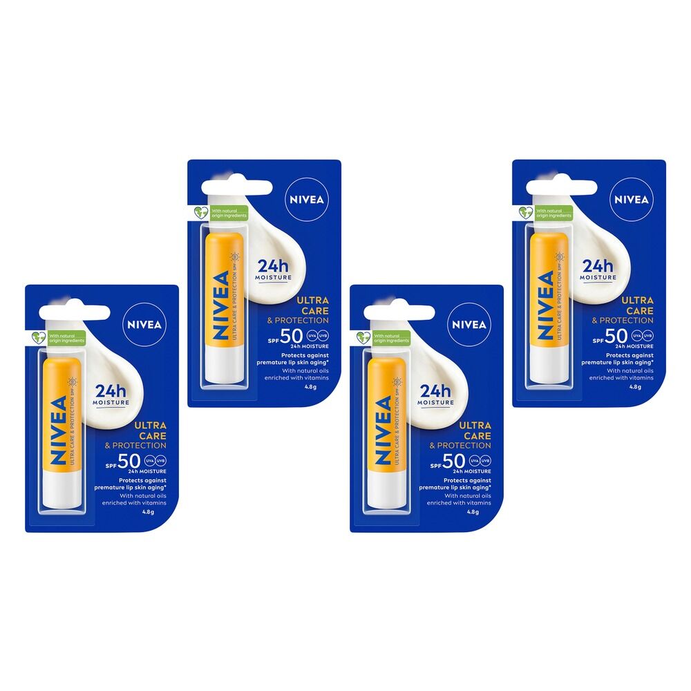 NIVEA Ultra Care & Protection Lip Balm SPF 50 4.8g x 8 Bundle of 4