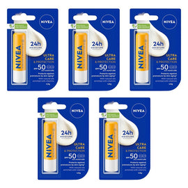 NIVEA Ultra Care & Protection Lip Balm SPF 50 4.8g x 8 Bundle of 5