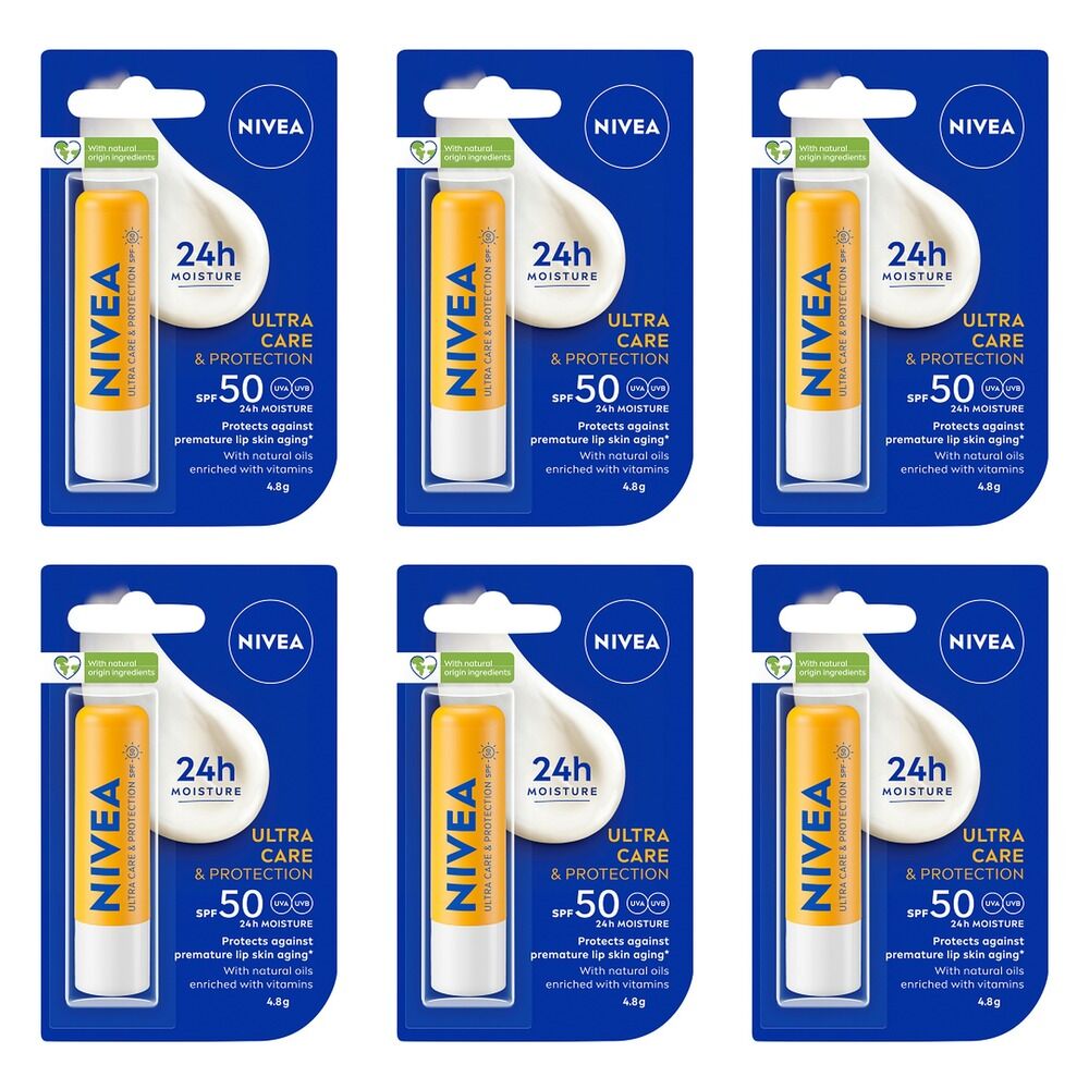NIVEA Ultra Care & Protection Lip Balm SPF 50 4.8g x 8 Bundle of 6