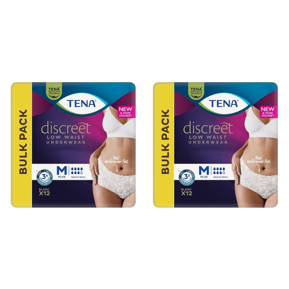 Tena Discreet Low Waist Underwear M Plus Blanc 12 Pack x 2 Bundle of 2