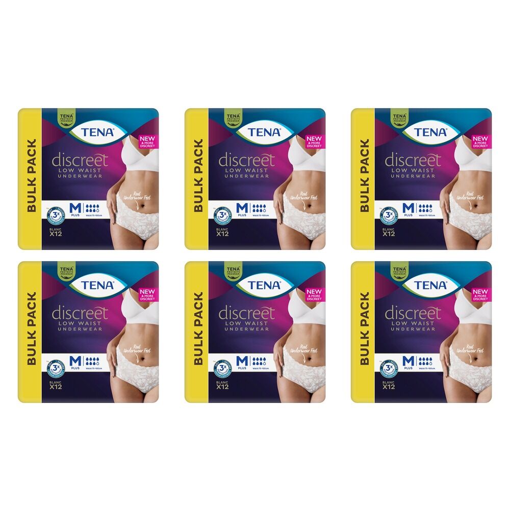 Tena Discreet Low Waist Underwear M Plus Blanc 12 Pack x 2 Bundle of 6