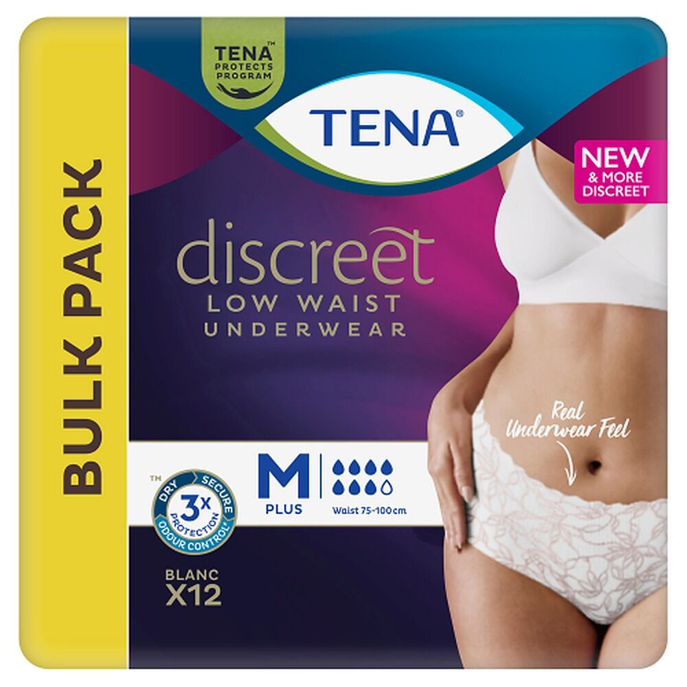 Tena Discreet Low Waist Underwear M Plus Blanc 12 Pack x 2