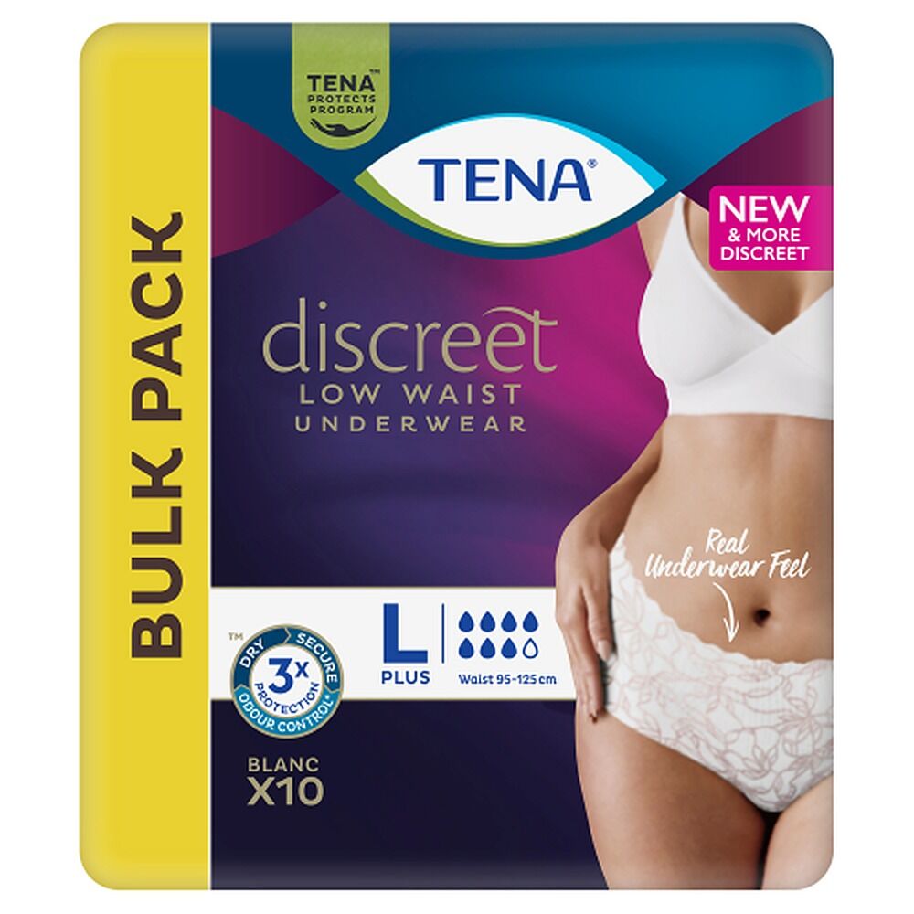 Tena Discreet Low Waist L Plus Blanc Underwear 10 Pack x 2