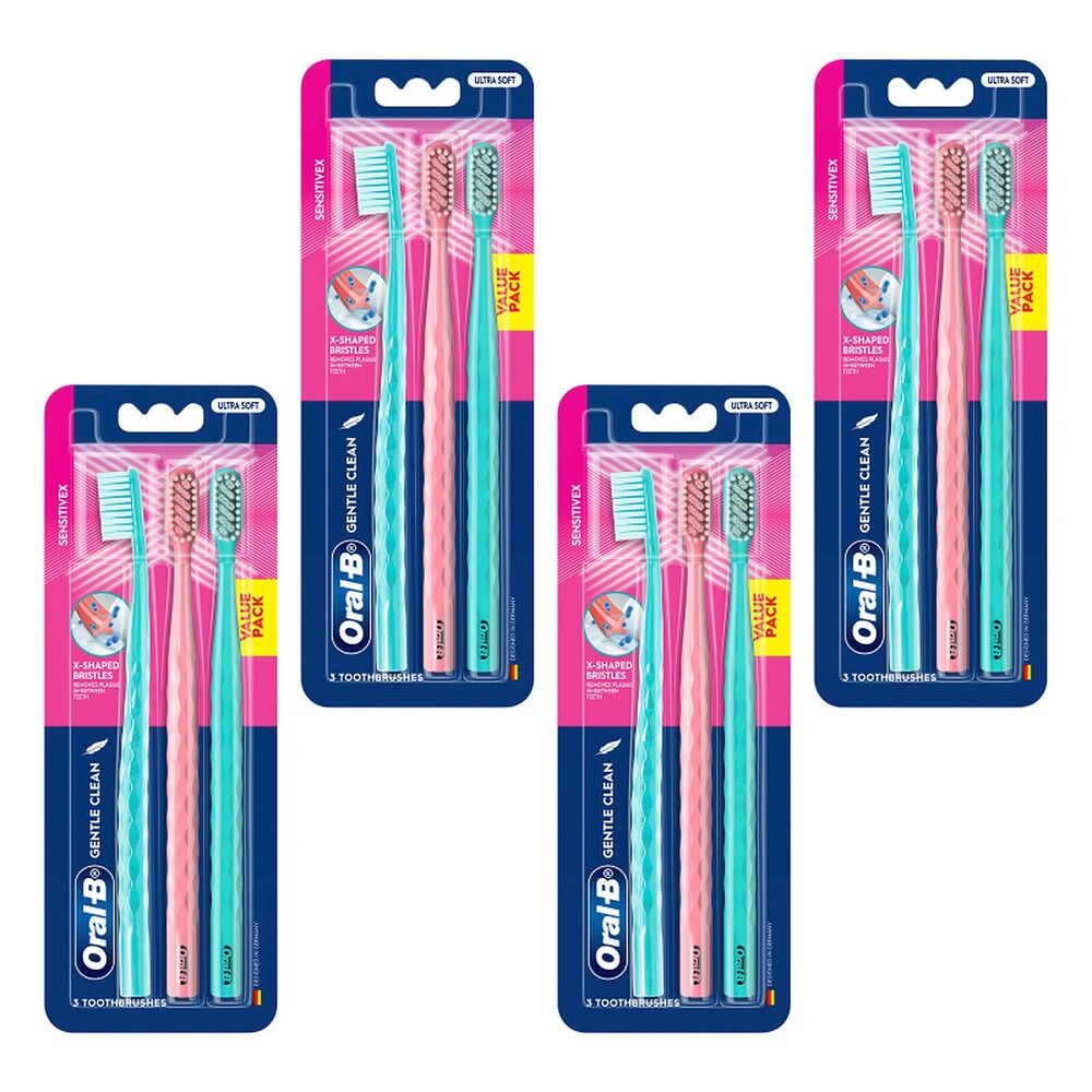 Oral-B SensitiveX Gentle Clean Toothbrushes, Pack of 3 Bundle of 4