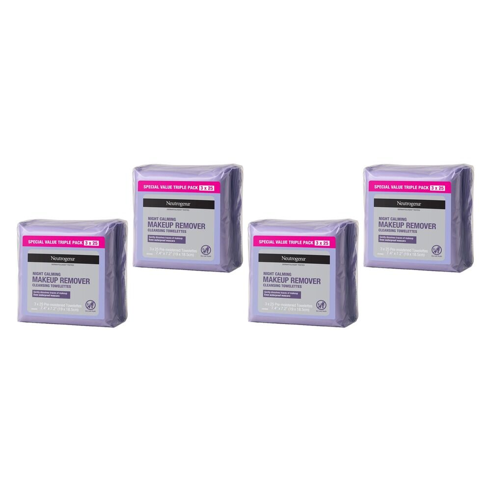 Neutrogena Night Calming Wipes Triple Pack Bundle of 4