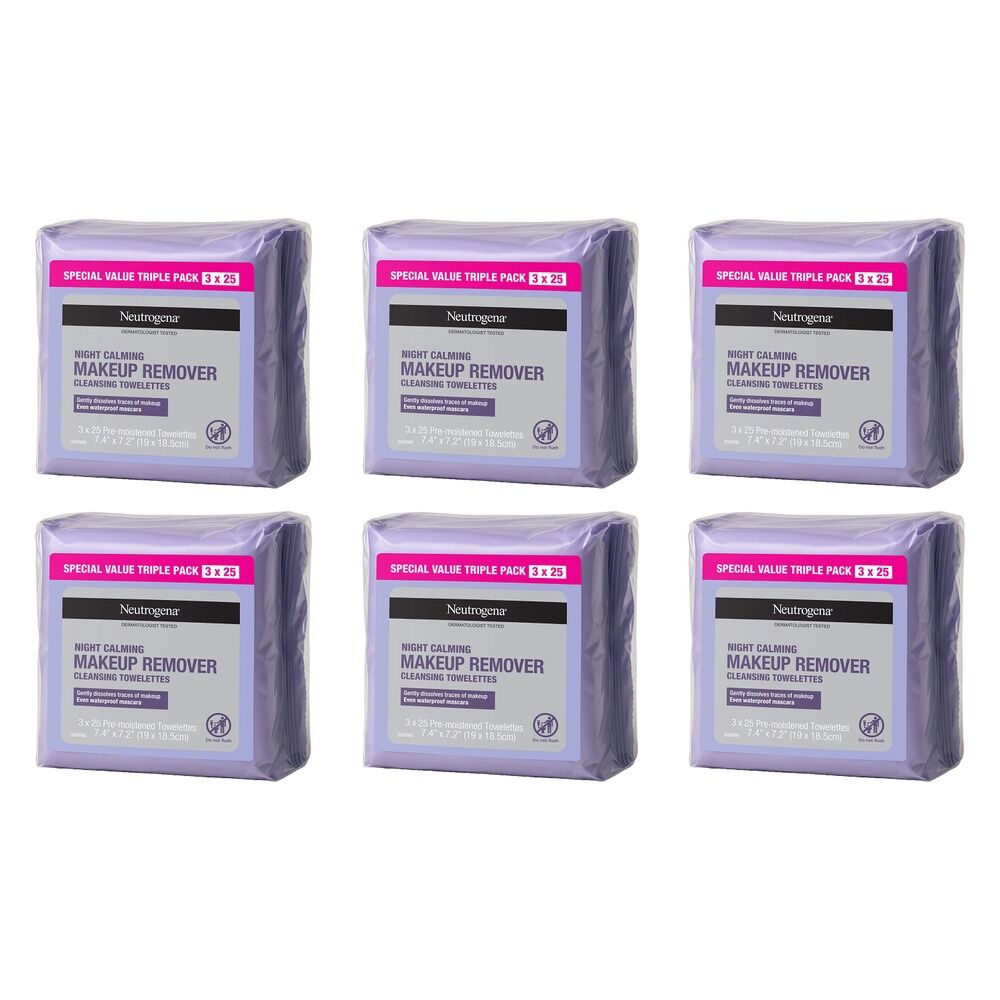 Neutrogena Night Calming Wipes Triple Pack Bundle of 6