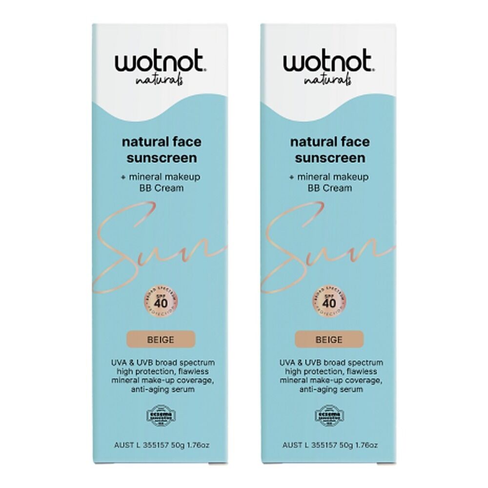 WOTNOT Natural Zinc Sunscreen & BB+ Cream SPF40 Beige 50g Pack of 2