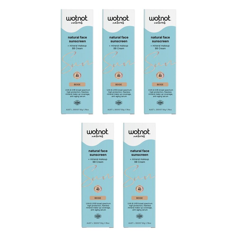 WOTNOT Natural Zinc Sunscreen & BB+ Cream SPF40 Beige 50g Pack of 5
